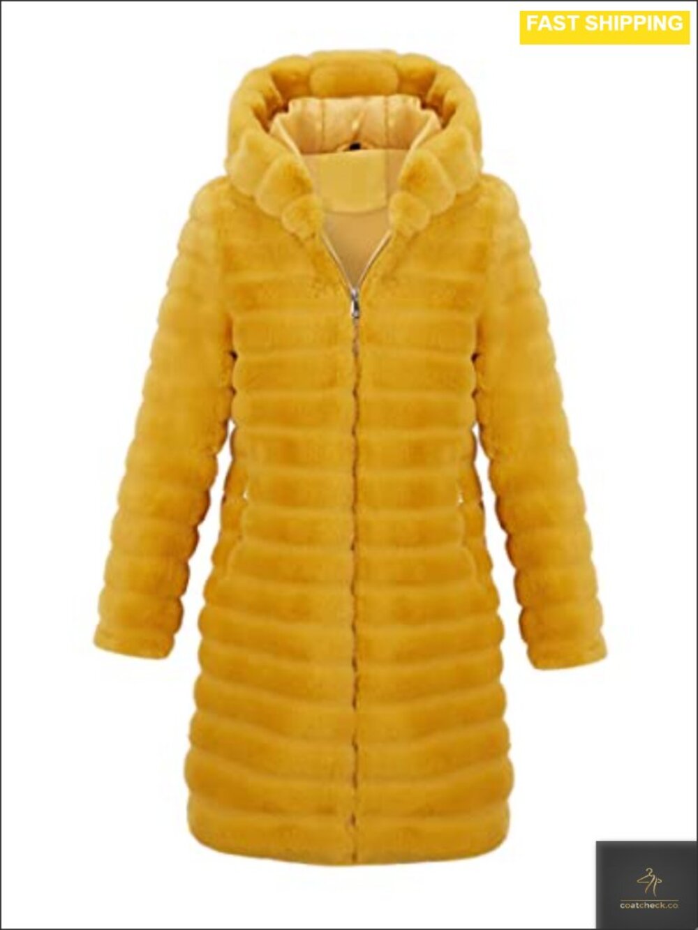 Women's Long Faux Fur Hooded Zip Coat Loose Oversized Fuzzy Fleece Jacket
